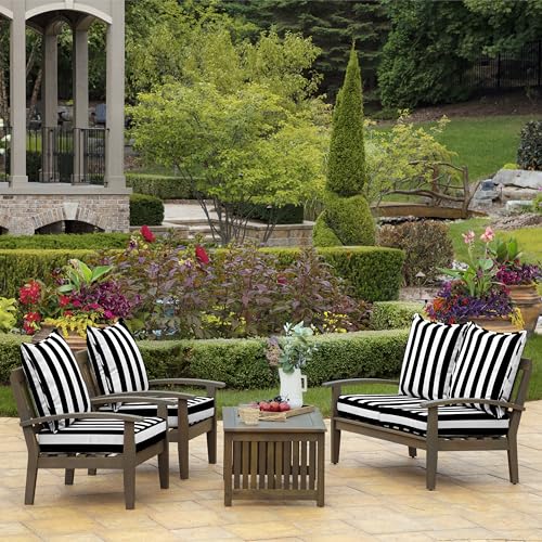 Image of Arden Outdoor Deep Seat Cushion Set, 22 in x 24 in, Weather-Proof, Rain-Proof, Fade Resistant Patio Cushion Black Cabana Stripe