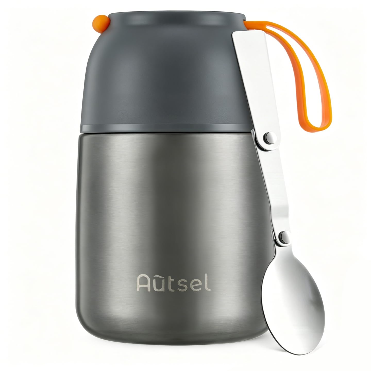 Autsel Food Flask for Cold/Hot Food, 500ml Thermal Soup Flask, Insulated Food Container, Stainless Steel Food Jar with Folding Spoon - Keep 12h Cold & Hot