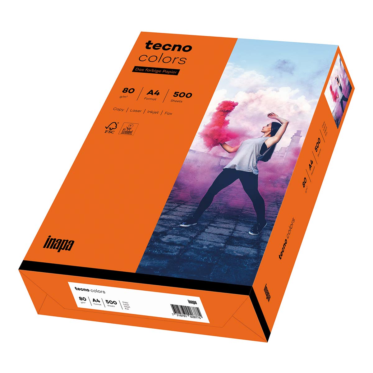 inapa farbiges Druckerpapier, buntes Papier tecno Colors: 80 g/m², A4, 2.500 Blatt (5x500), intensivorange