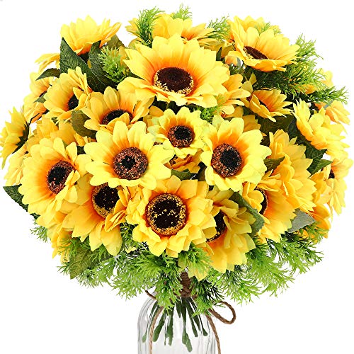 Teldrassil 7-Bunches Artificial Sunflower Bouquet Fake Daisies Flowers Faux Silk Flowers For Table Centerpieces Arrangements Wedding Party Window Home Garden Decoration #TOP25