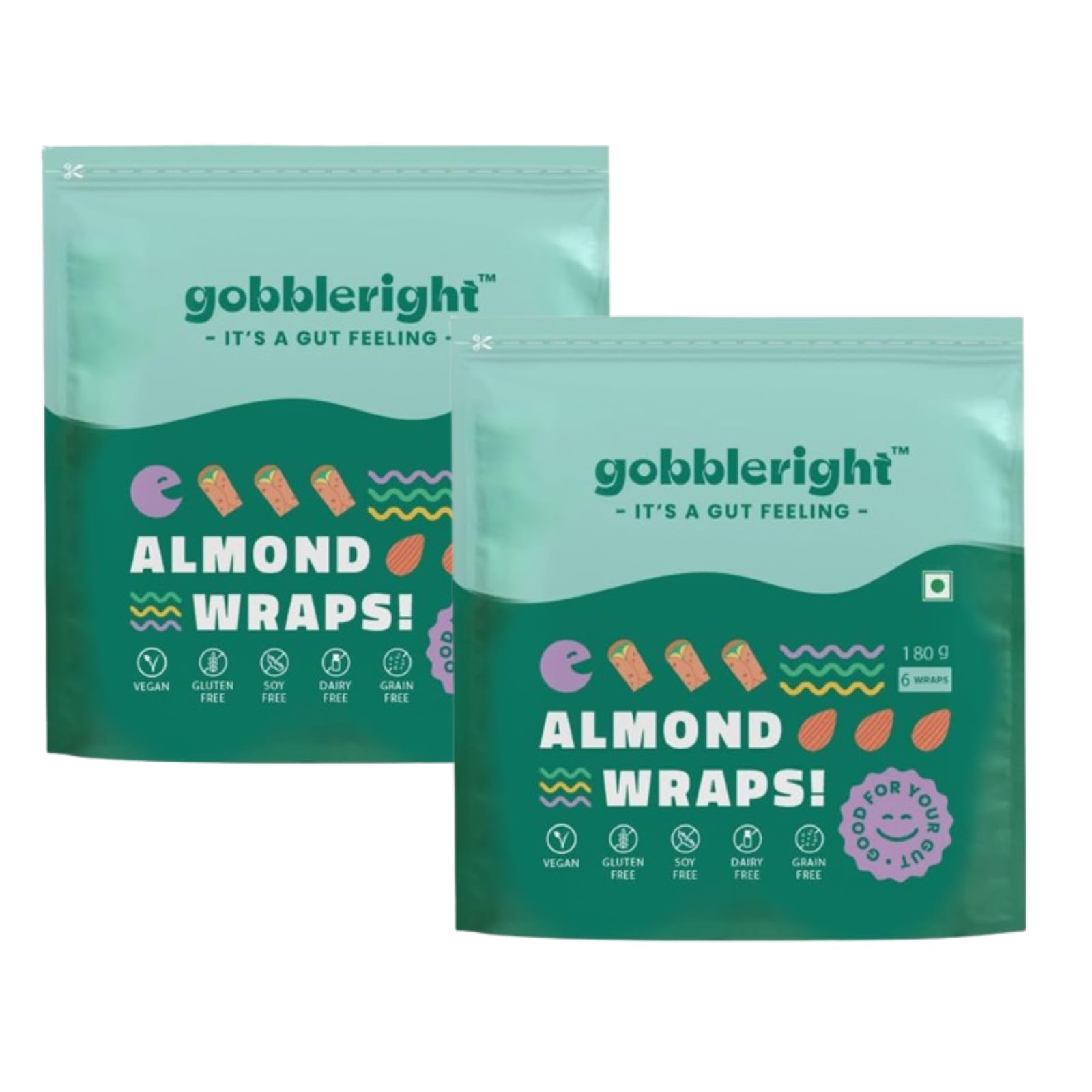 gobbleright Almond Wraps - Pack of 1 (6 Wraps)/Gluten Free, Vegan, Dairy Free, Soya Free, Grain Free/Best for Burrito, Wraps, Tortilas, Tacos, Shawarmas and Rolls