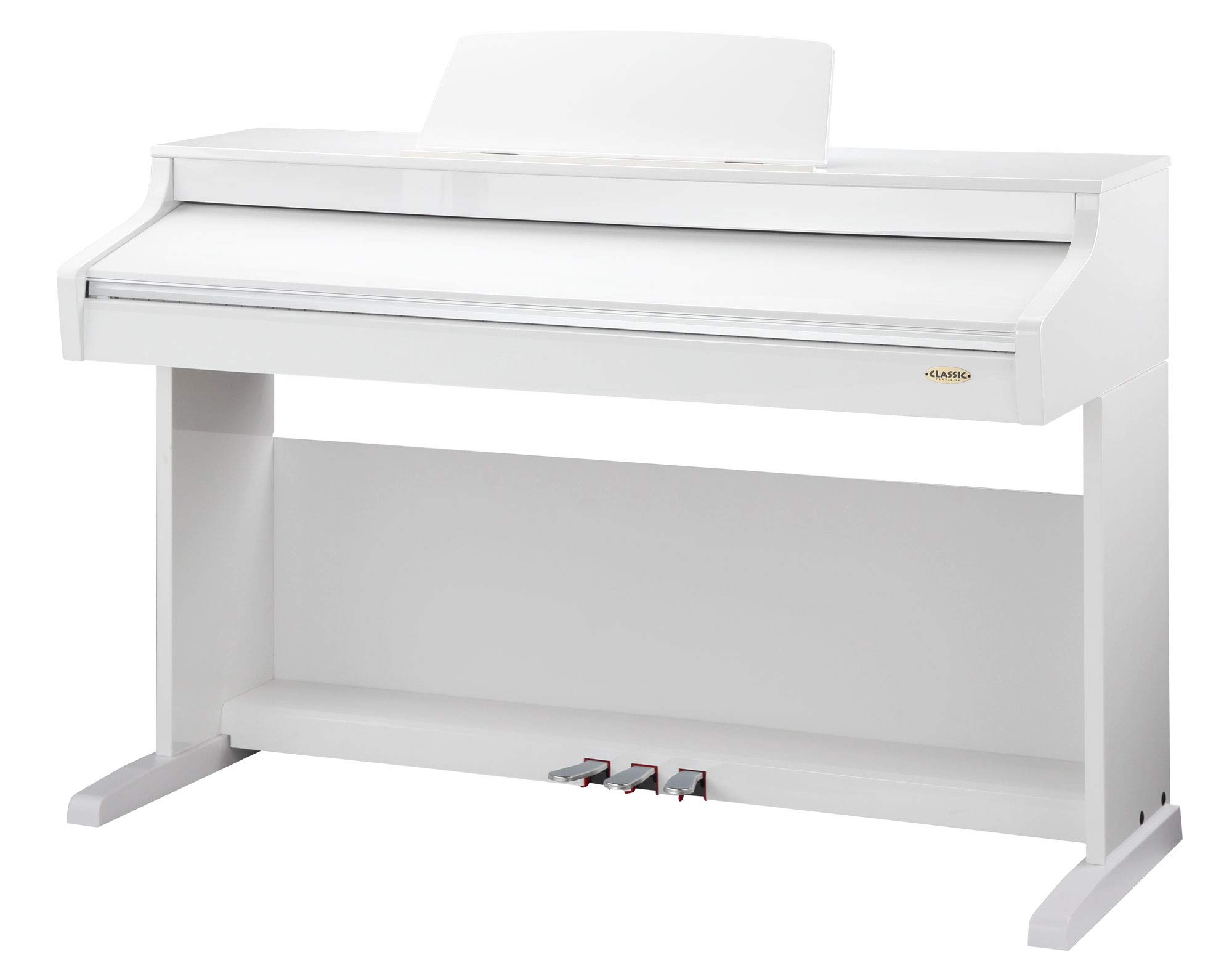 Classic Cantabile DP-A 410 WH E-Piano Bianco Lucido SET incl. Panchetta | Tastiera HA-88-S500 con 88 tasti a meccanica a martello e dinamica di tocco, 3 pedali (Sustain, Sostenuto, Soft), 600 Voices