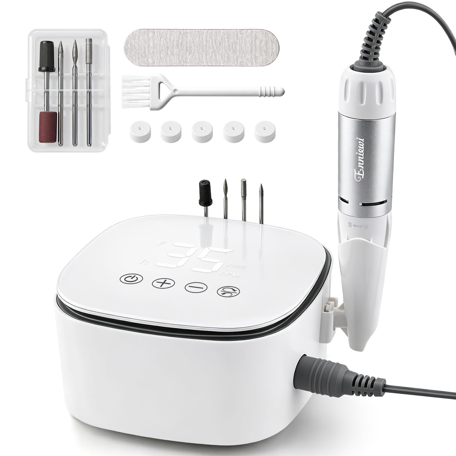 Fresa per Unghie Professionale 35000RPM, Fresa Unghie, Lima Per Unghie Elettrica, Display Digitale LED HD, Trapano Elettrico per Rimozione Gel/Smalto Bianco