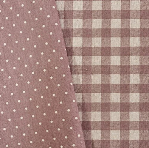 手芸のいとや 生地 綿麻リバーシブル布 ドット×チェック パープル 生地幅-約108cm×1mカット 綿80%麻20% 手芸・ハンドメイド用品