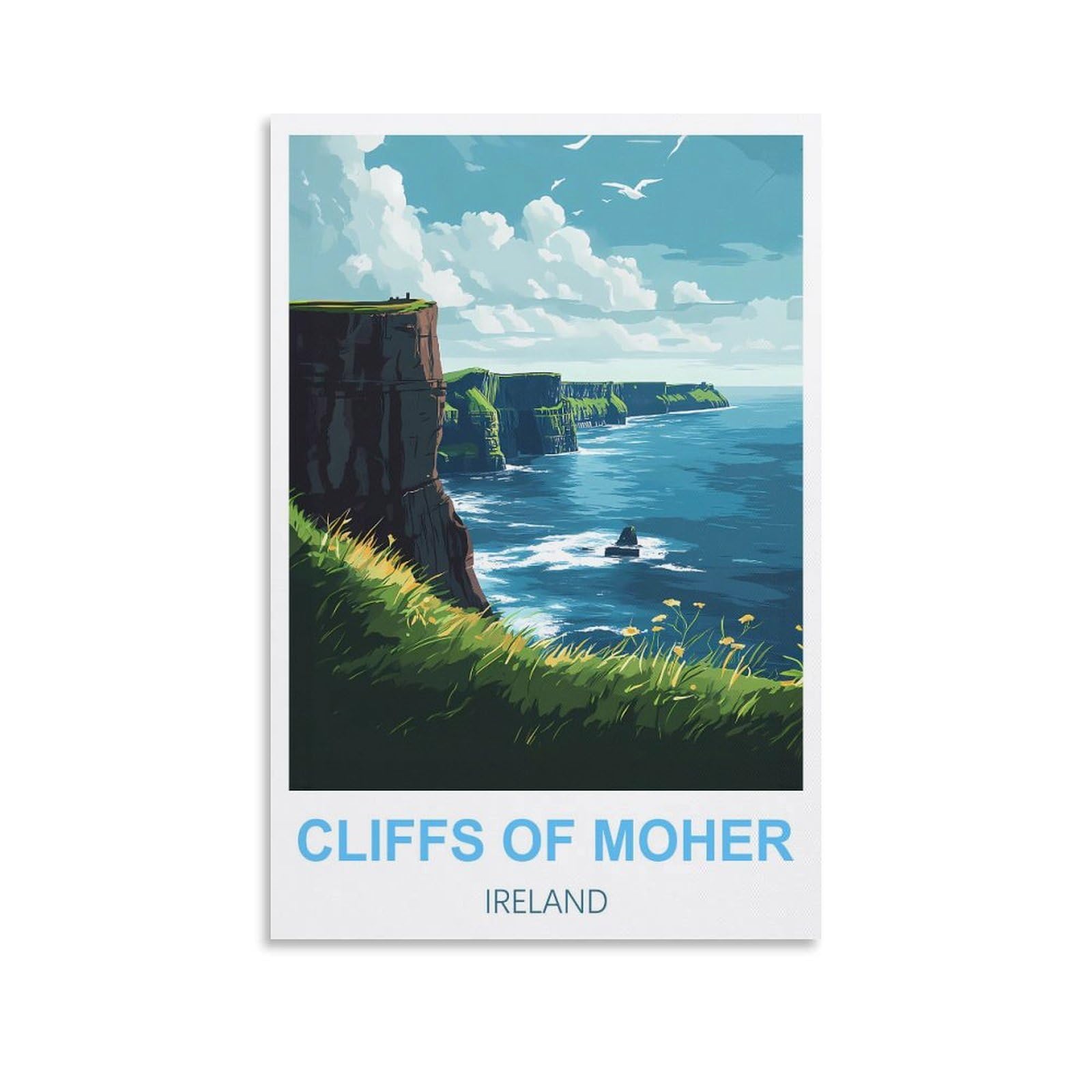 Fjiwecwsq Unframe-Style Cliffs Of Moher Ireland Vintage Travel Poster 08X12inch(20X30cm) Canvas Wall Art Painting Prints