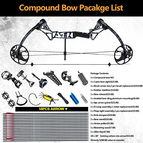 Compound Bow Topoint Archery Package M1, 19”30” Draw Length,1970Lbs