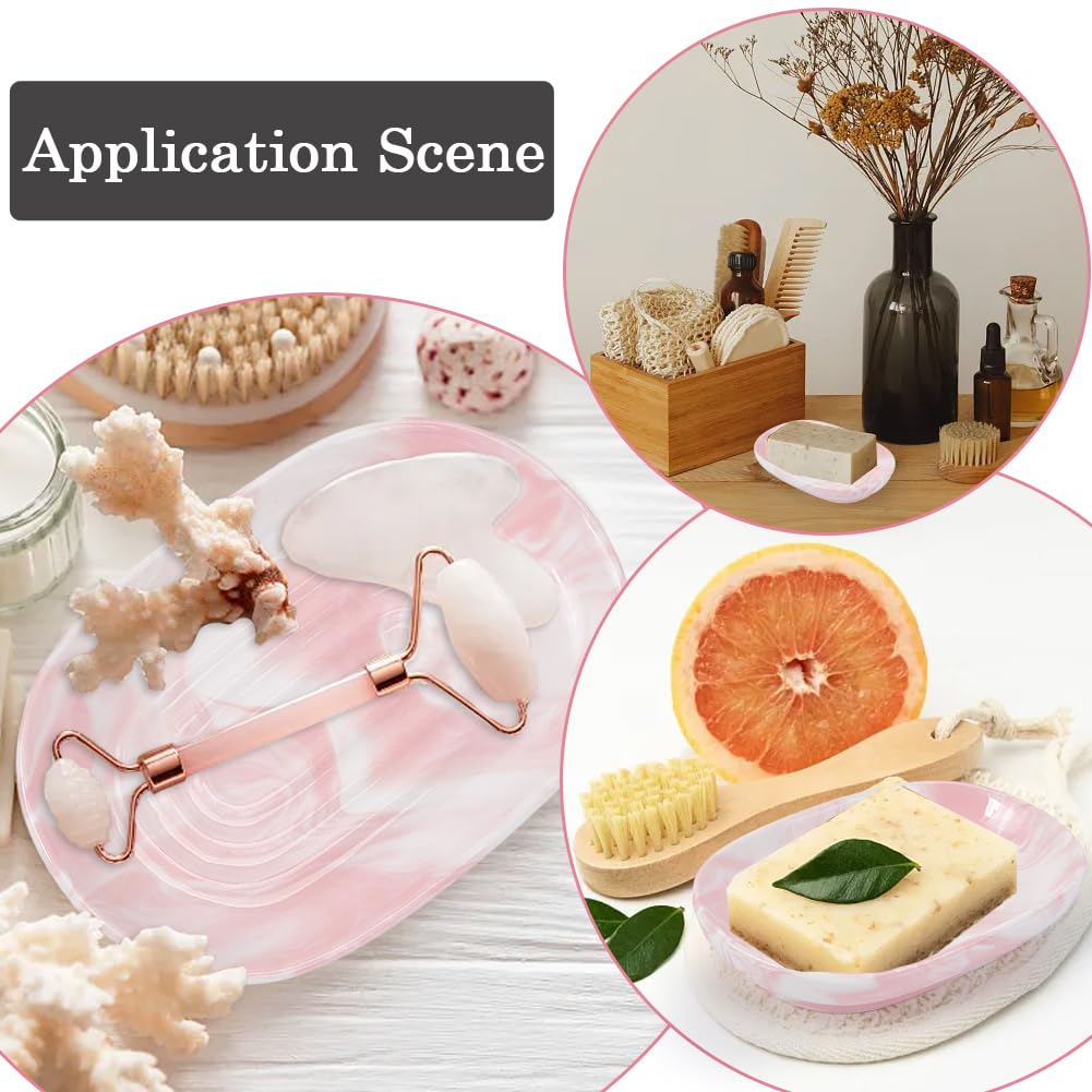 CREATCABIN Ceramics Soap Dish Soap Holder Pink Texture Handcrafted Fancy Multi-Purpose Soap Bar Holder Marble Textures Oval Soap Tray Non-Slip for Sponge Bathroom Kitchen Sink Decorative 5x3x1Inch - Image 4