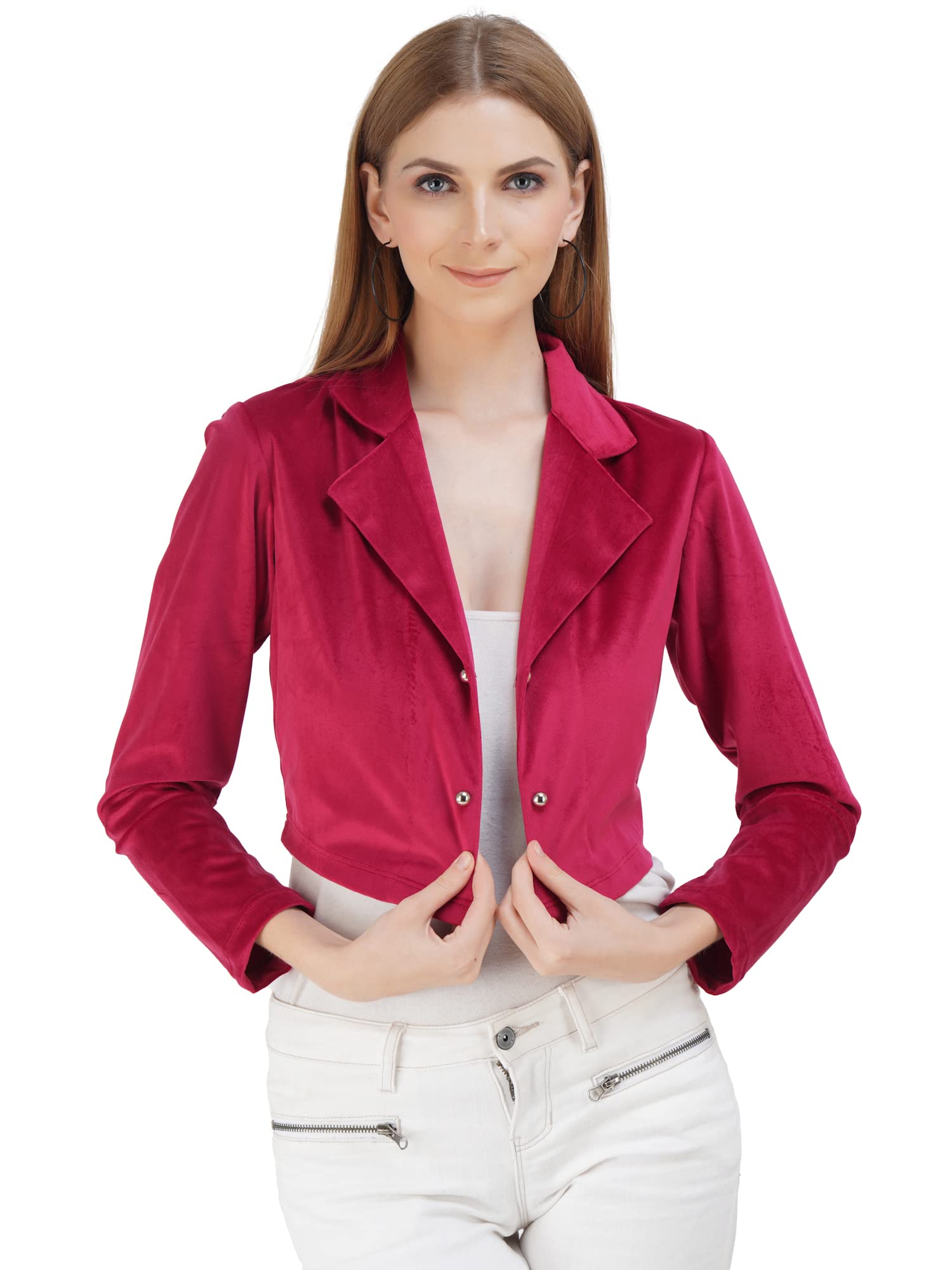 Women's Velvet Regular Fit Open Blazer-image-46