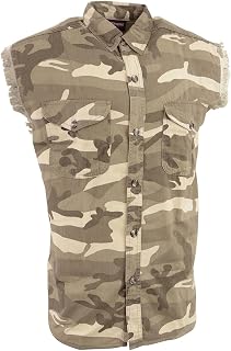 Milwaukee Leather DM4009 Men's Sand Lightweight Denim Shirt with with Frayed Cut Off Sleeveless Look - X-Large