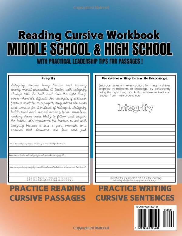 Reading Cursive Workbook Middle School & High School: A Learn to Read Cursive and Practice Cursive Handwriting Workbook for Teens (with Practical Leadership Tips for Passages) - Image 2