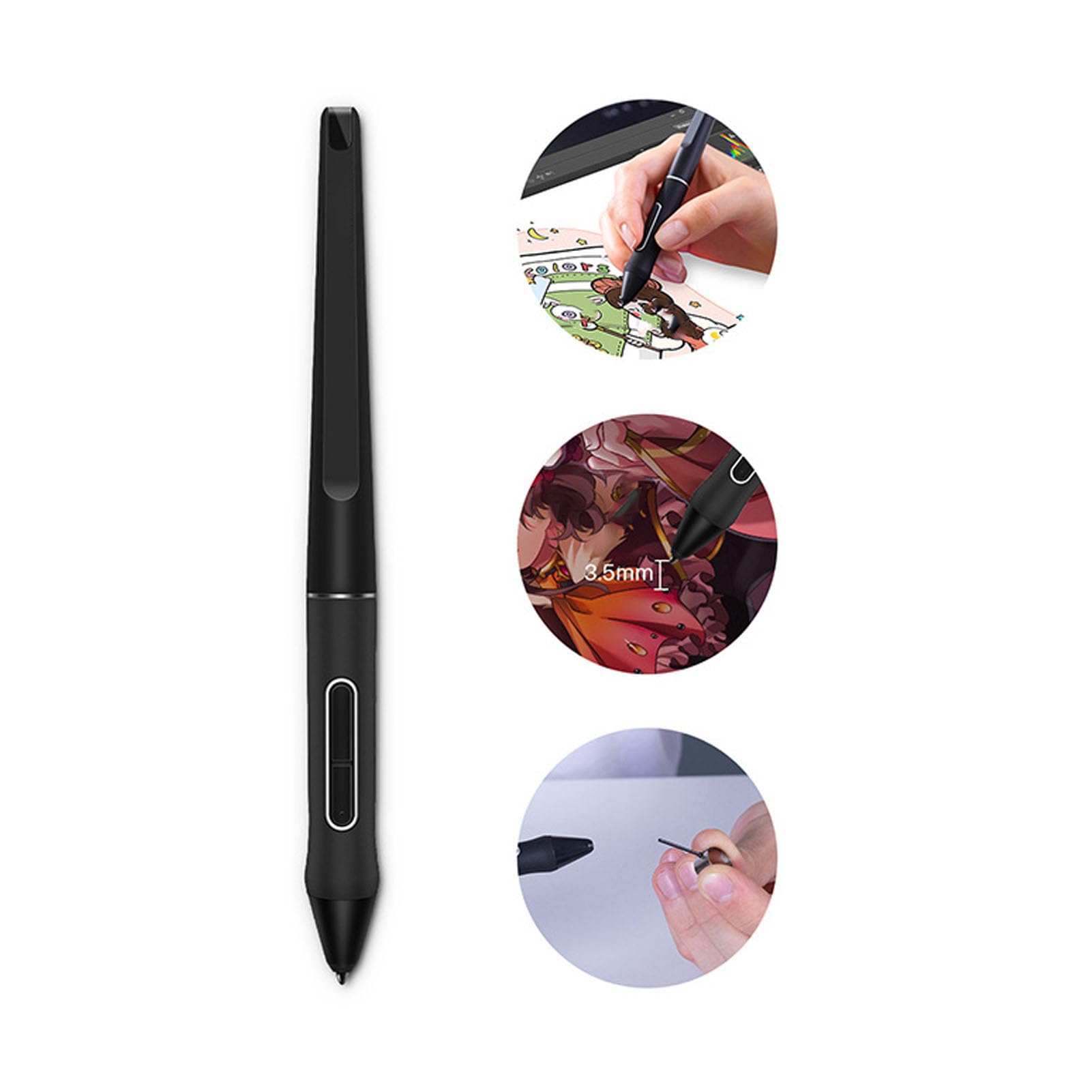 Hidyliu Lápiz óptico para Tableta para Dibujo Digital, Lápiz óptico Negro Liviano para Pantalla Táctil con 10 Puntas, Kamvas 12, 13, 22 Pro y Más