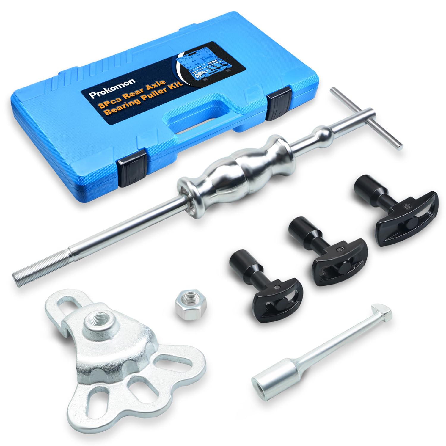 Kit de extractor de rodamientos de eje trasero y juego de martillo deslizante | Juego de sello de eje y extractor de rodamientos, yugo de martillo deslizante y 3 adaptadores de eje trasero,