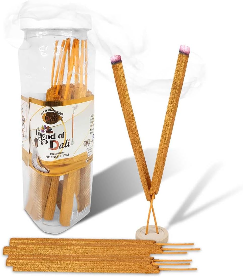 Jar Pack of 1 (10 Sticks Per Box) Dali Premium Scented with Golden Candy Thick Incense Sticks Agarbathi for Aroma & Smoke, Freshness, Home Temple Worship, Spiritual Growth, Purification