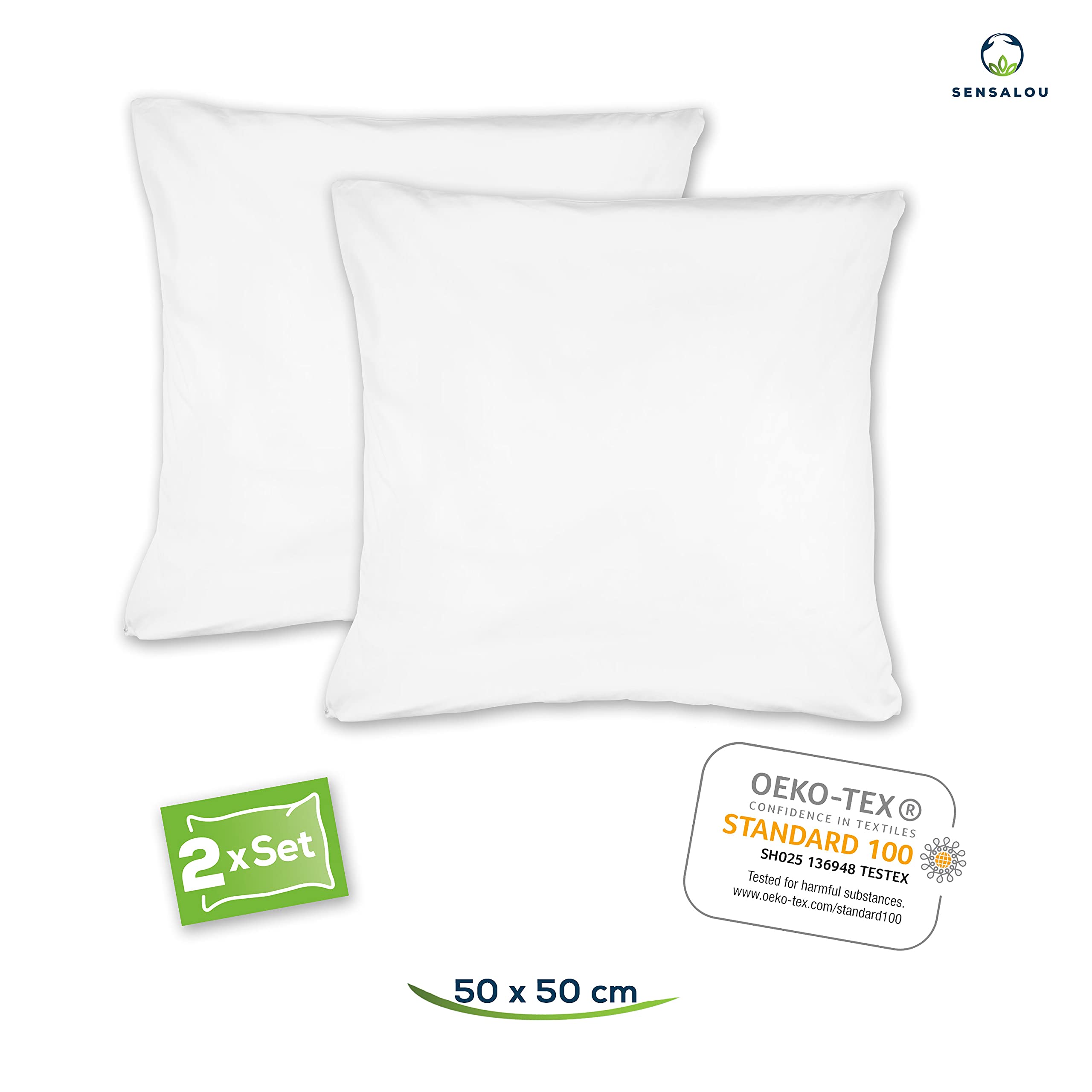 Sensalou Waterproof Pillow Protectors 50x50 cm, 2 Pack in 7 Sizes White Zipped Covers Hypoallergenic Pillow Cases - Image 3