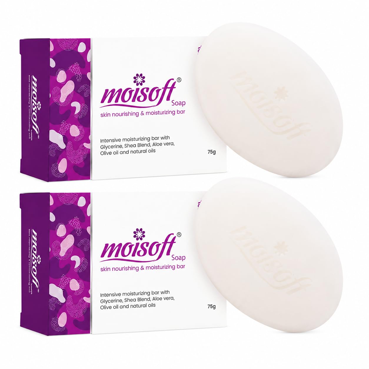 Moisoft Skin Nourishing & Moisturizing Soap Bar | With Glycerine, Shea Butter, Aloe Vera, Olive Oil, Jojoba Oil & Vitamin E | Daily Bathing Bar for Dry Skin | Skin Cleansing & Moisturizing Bar | 75g pack of 2-image-41
