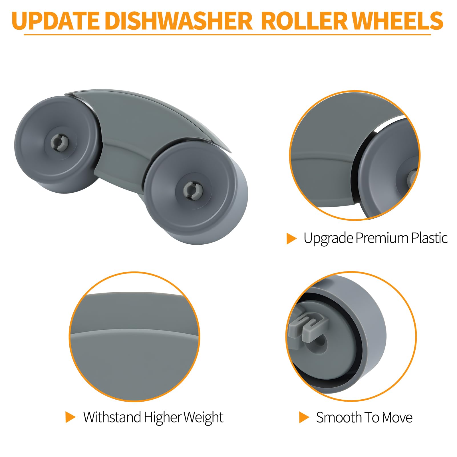 Atgestore WD12X10136 Geschirrspülerrollen, Ersatz für GE Untergestellrollen, Achsen-Set, 8 Rollen und 8 Bolzen, WD12X10136, WD12X10277, GE-Profil, Geschirrspüler-Teile, untere Demontage-Räder-Set