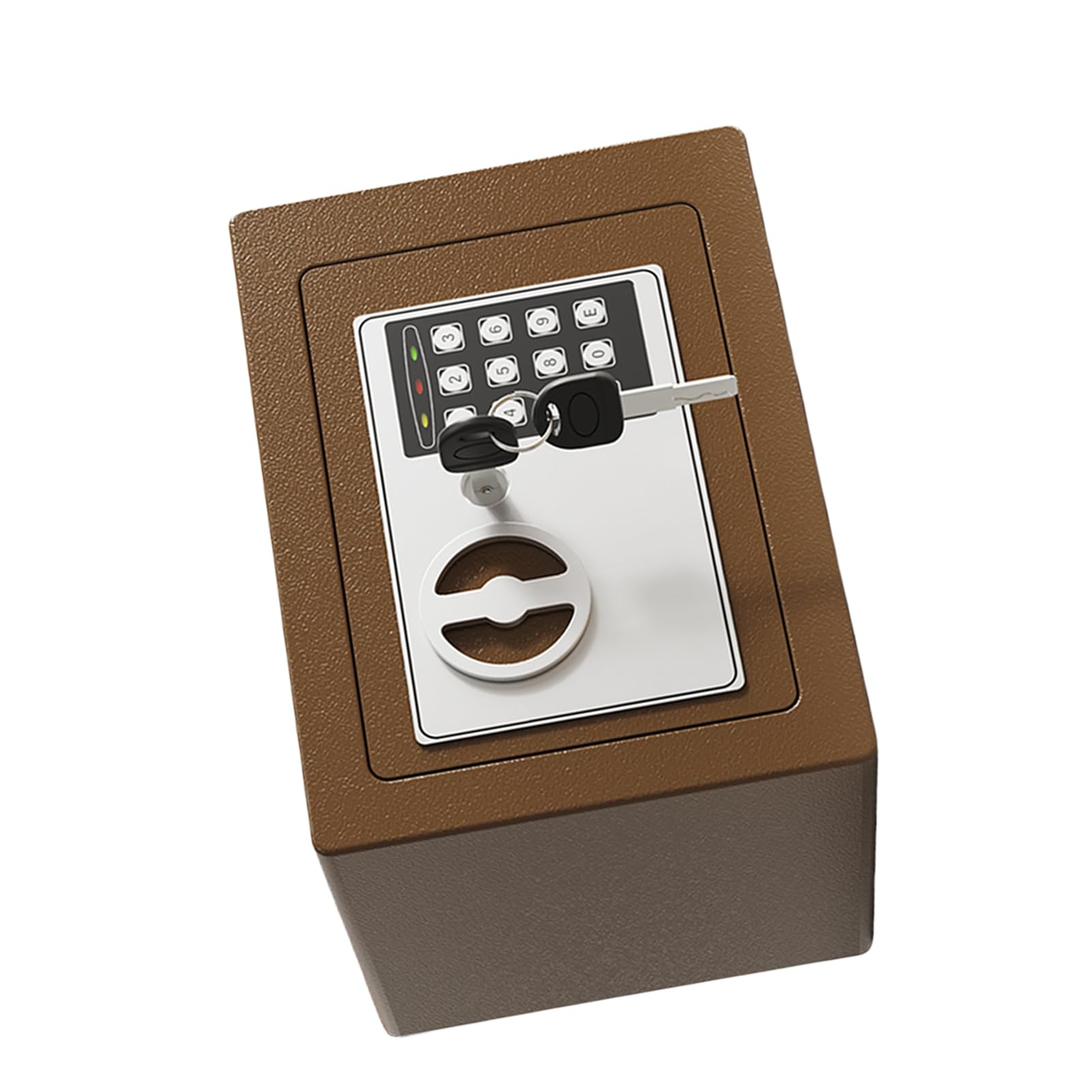 Mini Caja Fuerte de Metal Ignífuga, Cajas Fuertes para el Hogar, Caja Impermeable Ignífuga, con Teclado y 2 Llaves de Repuesto, Seguridad Digital para Dinero, Joyas, Documentos de (Café Oro)
