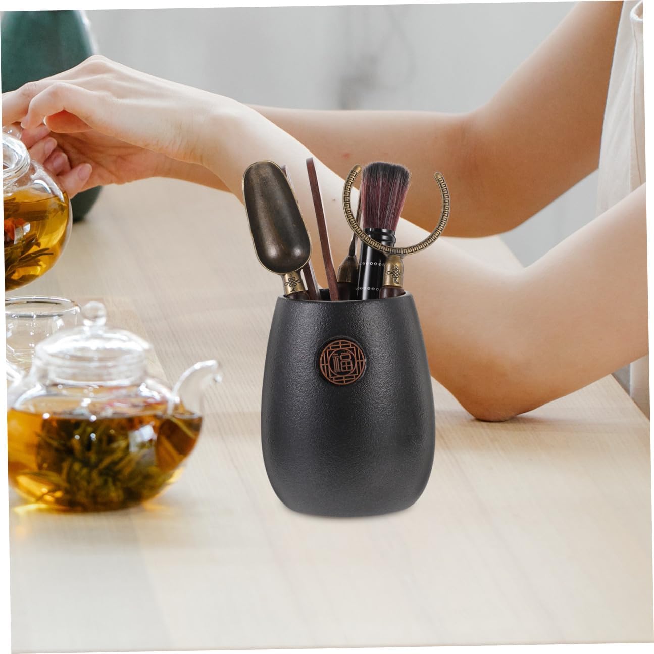 Black Ceramic Tea Spoon, Tea Ceremony Accessories