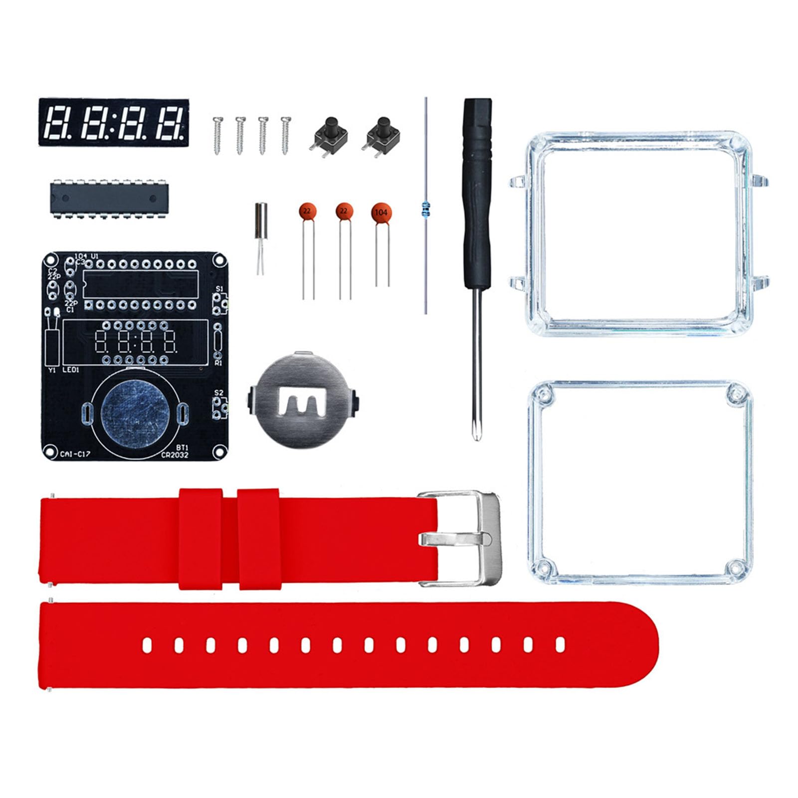 KACCDE Learning Electronic Watch Kits with Ceramic Circuit Components LED Clock Through Not Tool Assembly Educational Electronics Set