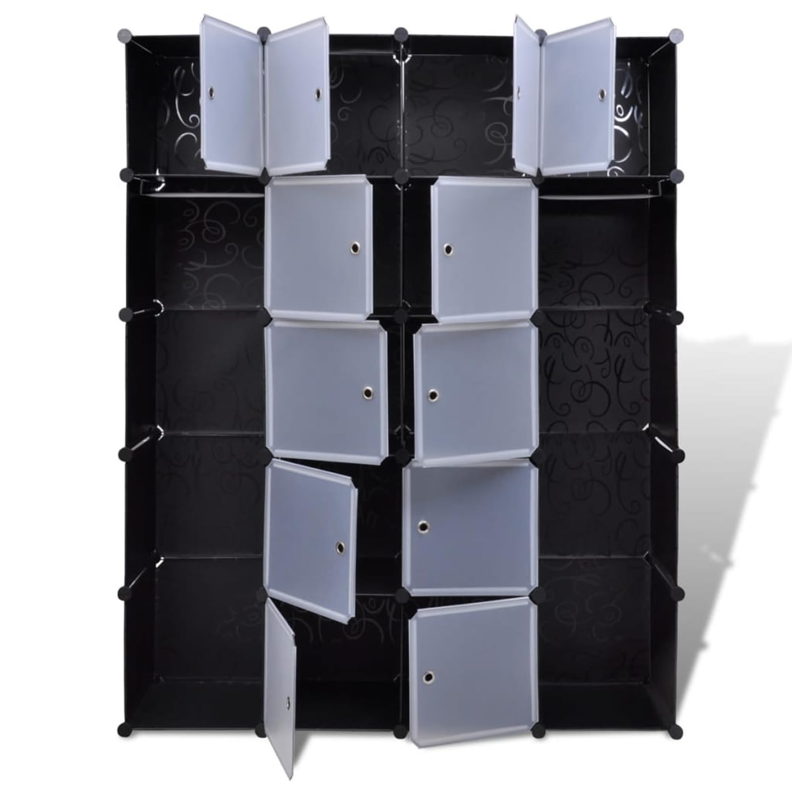ShGaxin Armario Modular 14 Compartimentos Negro y Blanco 37x146x180,5cm, Armario Ropero, Estanteria Modular, Estanteria Cubos, Armario Estanteria, Estanterías Almacenamiento
