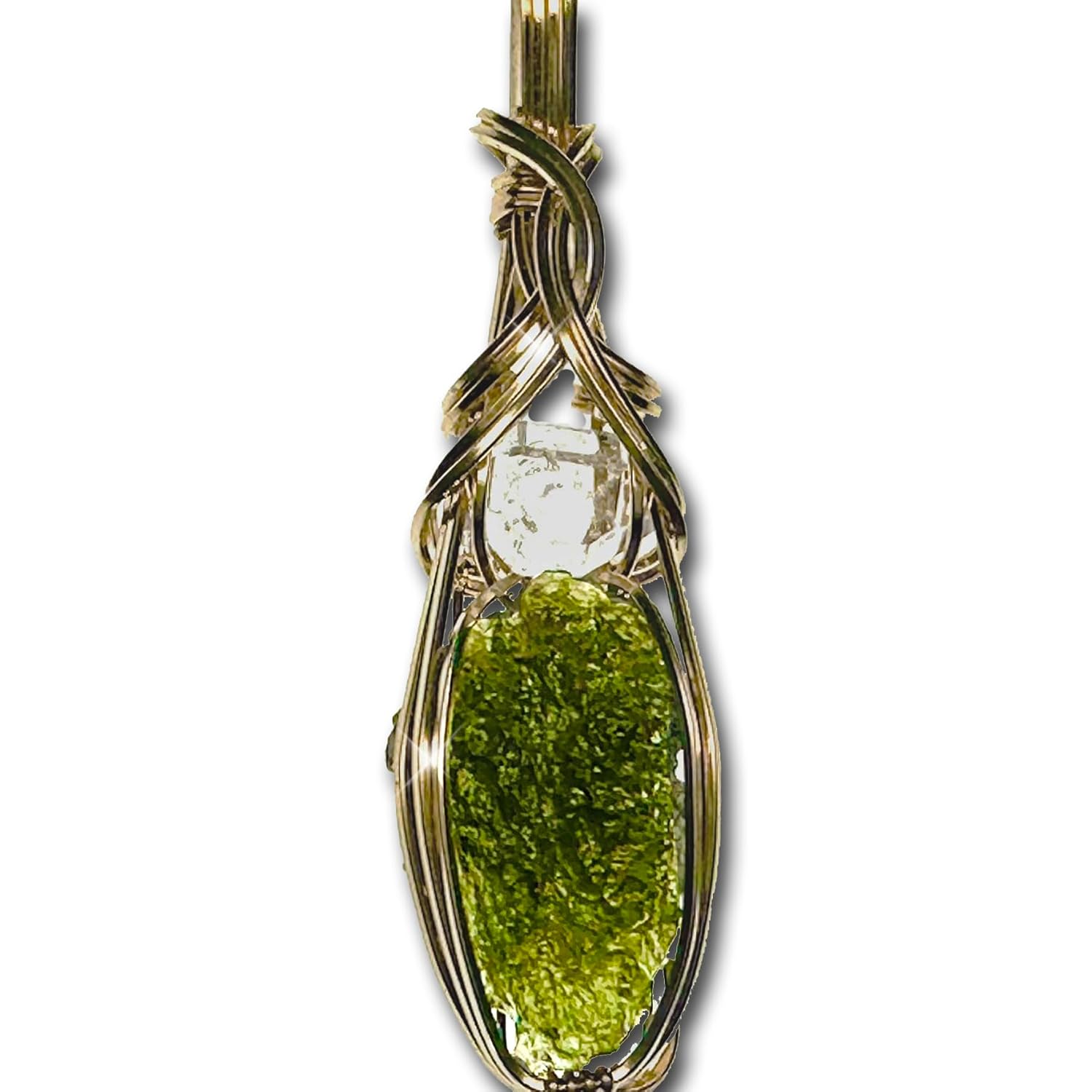 Genuine Moldavite Crystal Necklace with Herkimer Diamond