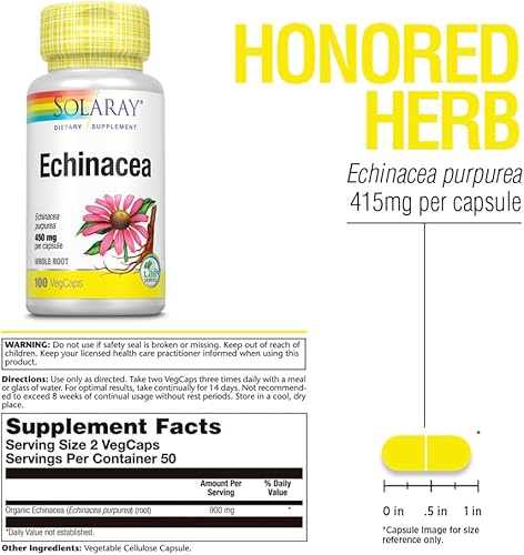 Miniatura 2 de SOLARAY Raíz de equinácea | Función inmune saludable y apoyo respiratorio | Sin OMG, vegano | 100 unidades, 50 Serv.
