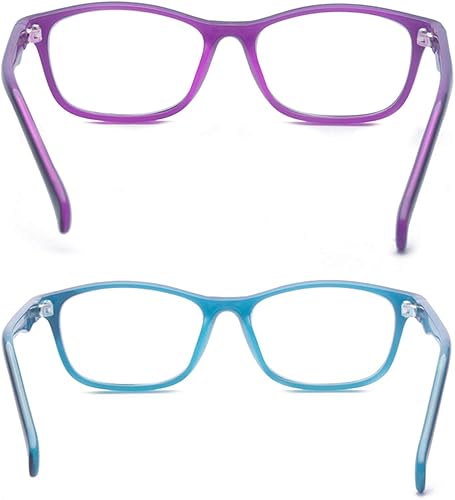 Miniatura 4 de Outray Lentes rectangulares clásicos antiluz azul para niños, anti luz azul dañina, UV400, antirreflejos (azul+morado, 47)