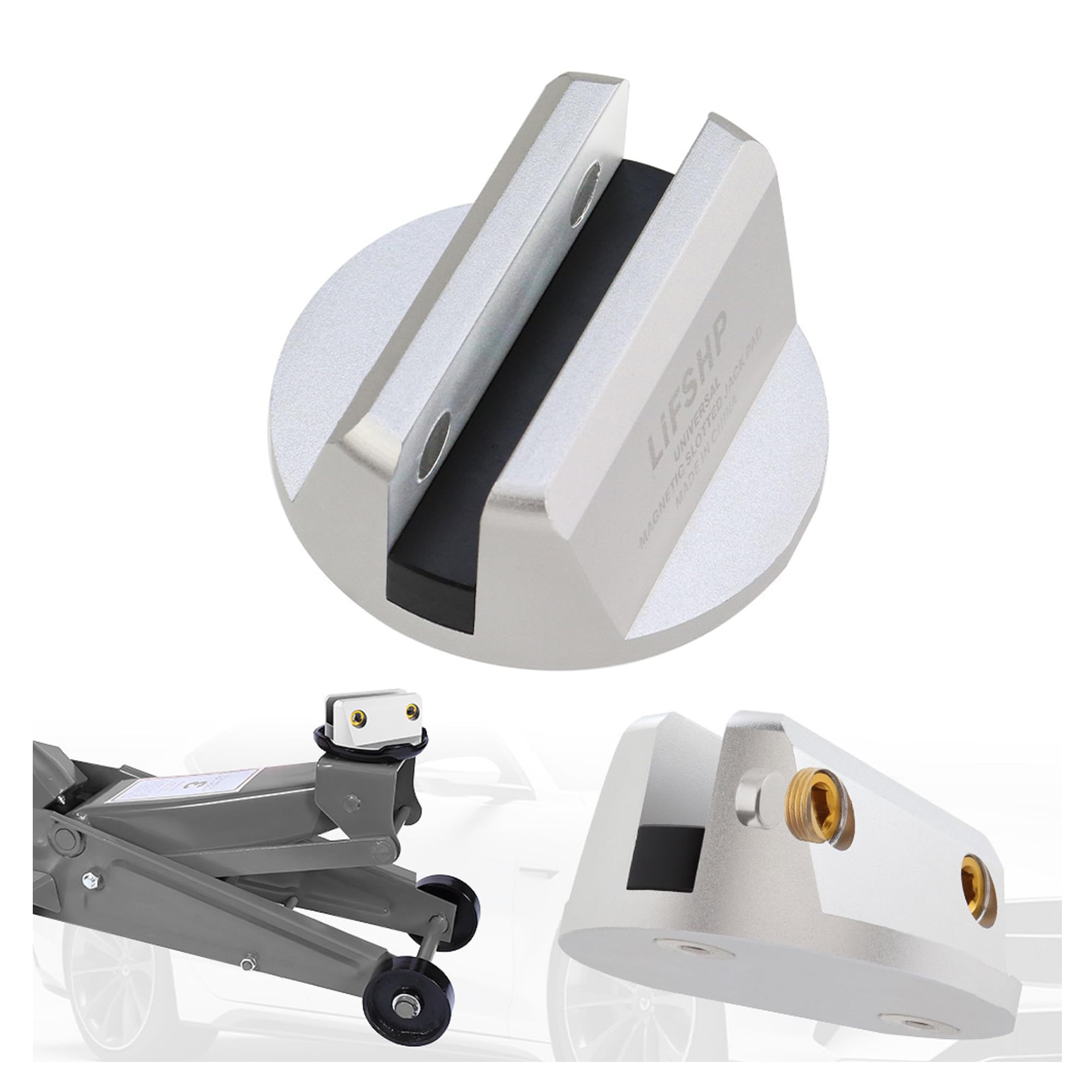 Universal Aluminum Magnetic Grooved Pinch Weld Jack Pad-Silver