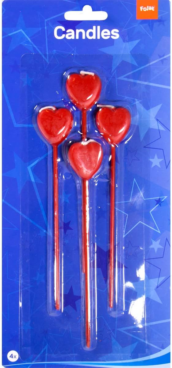 Folat 22915 Red Candles with Hearts Set of 4