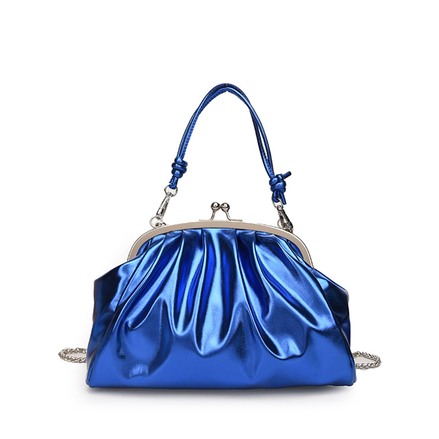 OichyKiss Lock Handbags Shiny Patent Leather Evening Bag Pleated Clutch Purses Top Handle Satchel with Detachable Chain