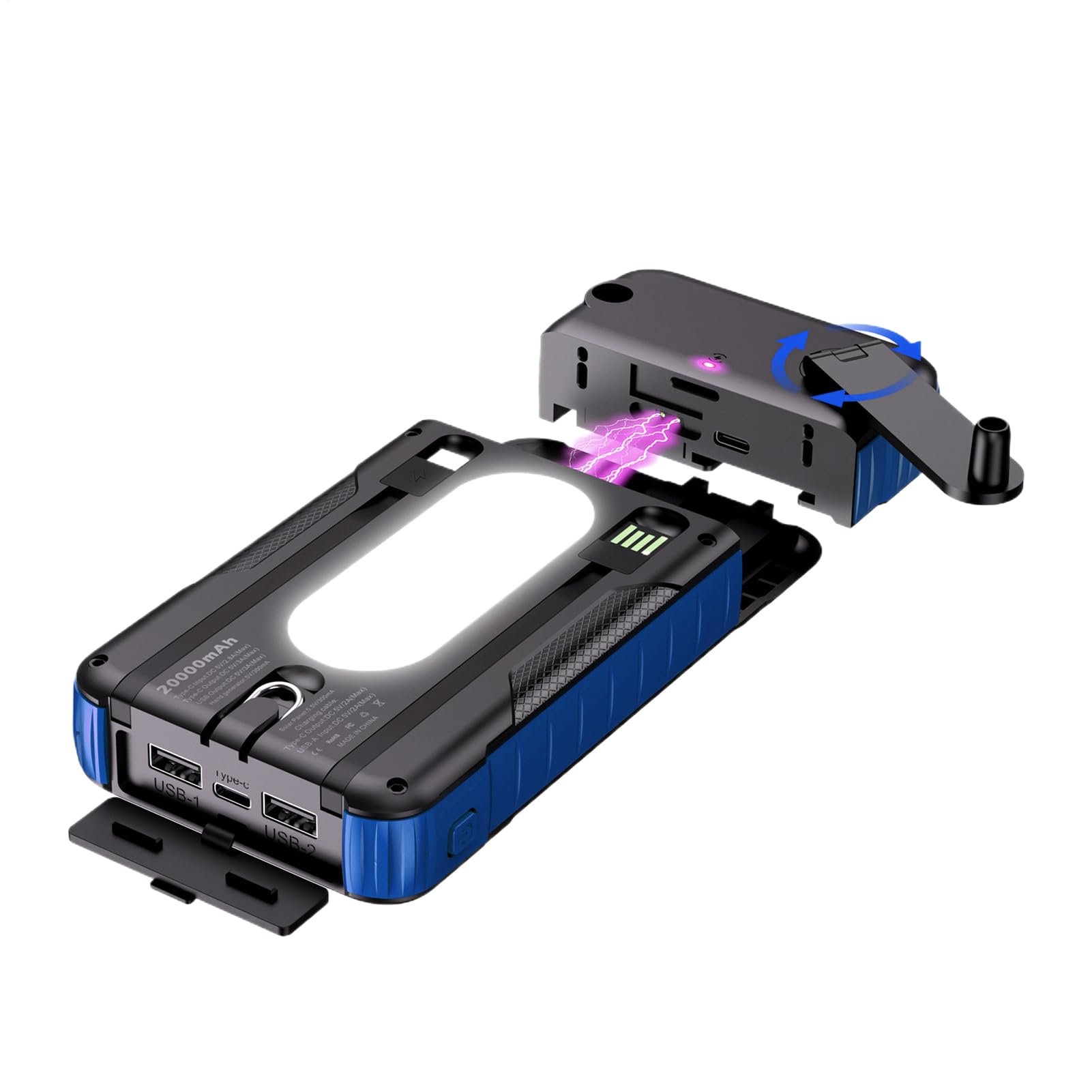 Power Bank Solare Batteria da 20000mAh per Sopravvivenza | Power Bank Solare con Manovella per Viaggio Pesca Campeggio Escursionismo Viaggio Zaino in Spalla Festival