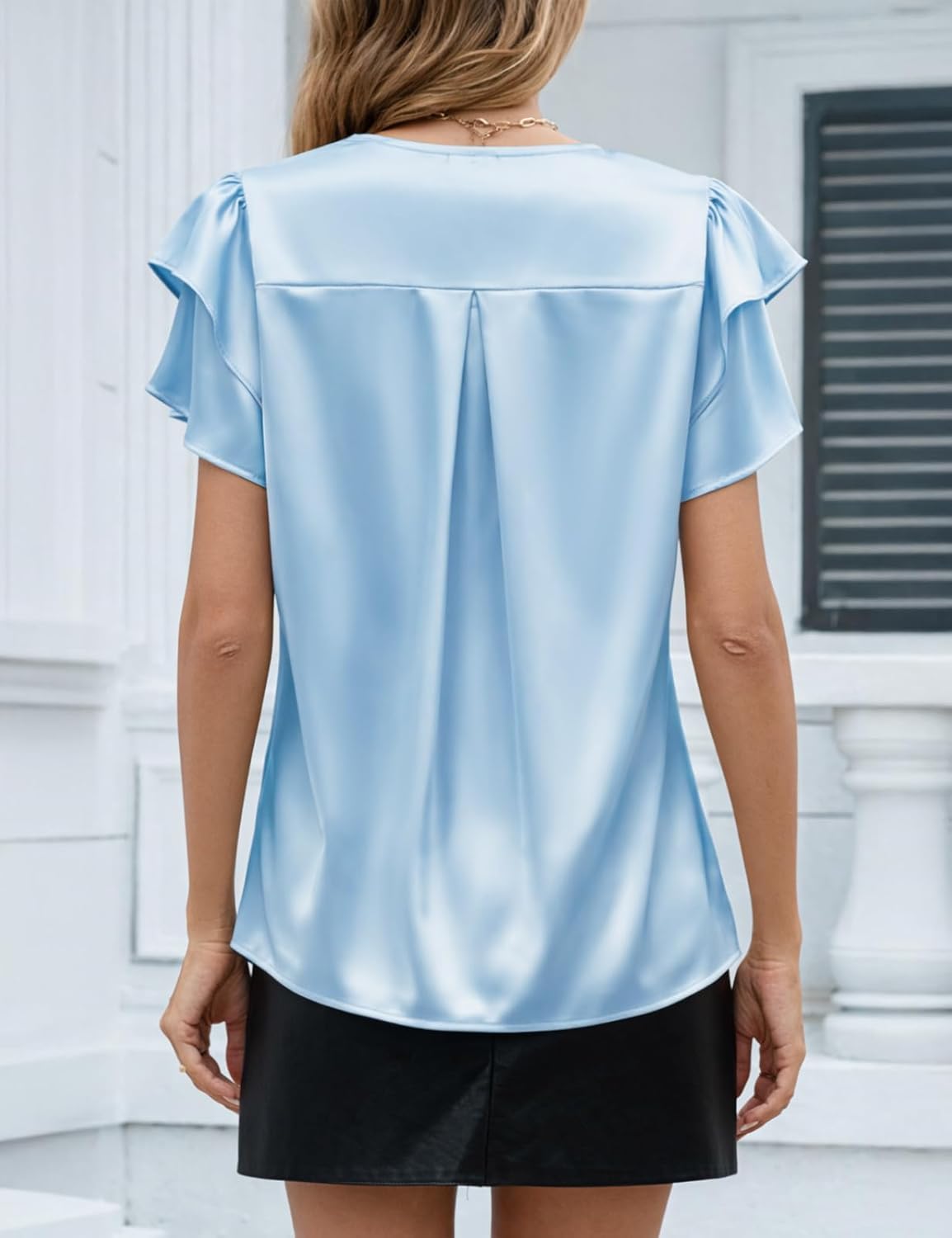 VIMPUNEC Womens Blouses Dressy Casual Ruffle Short Sleeve Shirts Summer Business Work Tops - Image 2