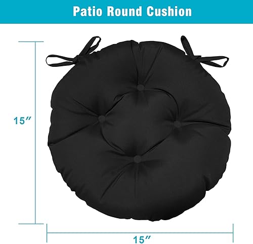 Miniatura 2 de Cojines para sillas redondas para interiores y exteriores de 15 pulgadas, cojín de asiento bistró impermeable con lazos, almohadillas