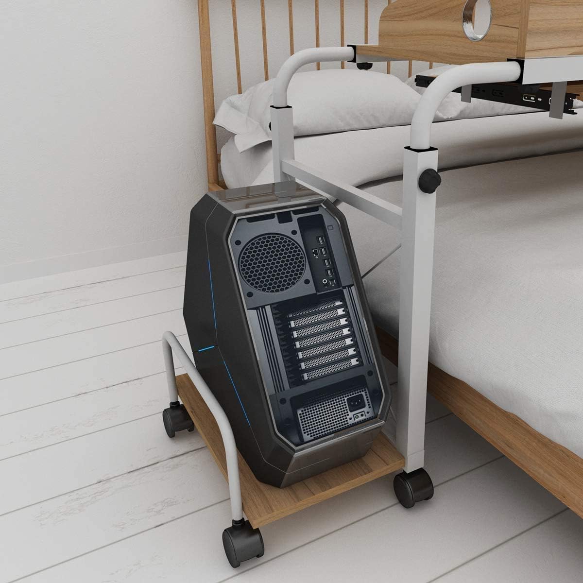 Adjustable Height Mobile Overbed Table for Eating on Bed 47" Crossbed Nursing Table with Computer Desk Feature