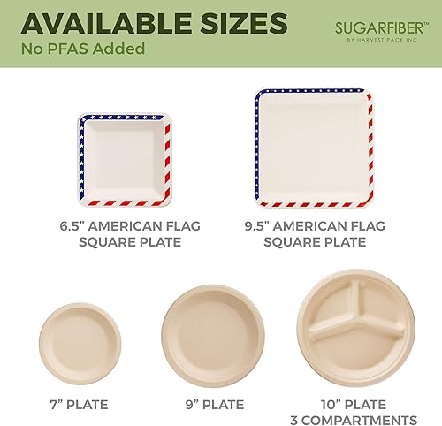 Miniatura 7 de Harvest Pack - Platos redondos de papel compostables desechables de 7 pulgadas, sin PFAS, de fibra de azúcar, de alta resistencia, hecho de caña de
