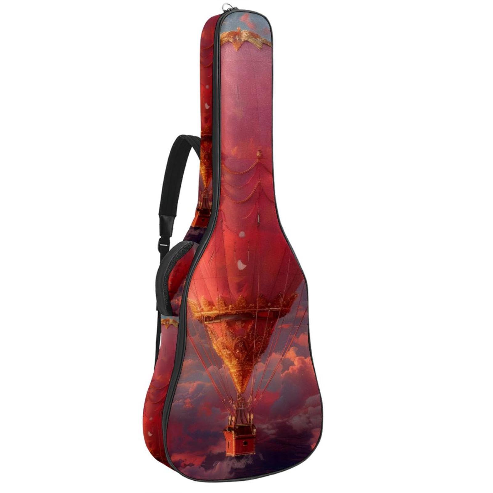 Custodia per chitarra acustica, impermeabile, adatta per chitarra da 40/41/42 pollici, grande borsa universale per chitarra con strato protettivo, tasche multiple, motivo con mongolfiera rosa,