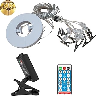 Qinlenyan Paraguas solar para exteriores, luz solar regulable, encendido/apagado automático, control remoto, impermeable, perfecto para decoración de fiestas de patio, color blanco cálido