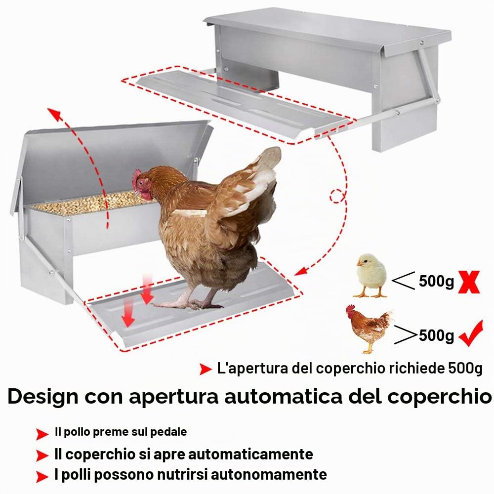 UISEBRT Mangiatoia automatica per galline, in acciaio zincato, impermeabile e a prova di ratti, 5 kg