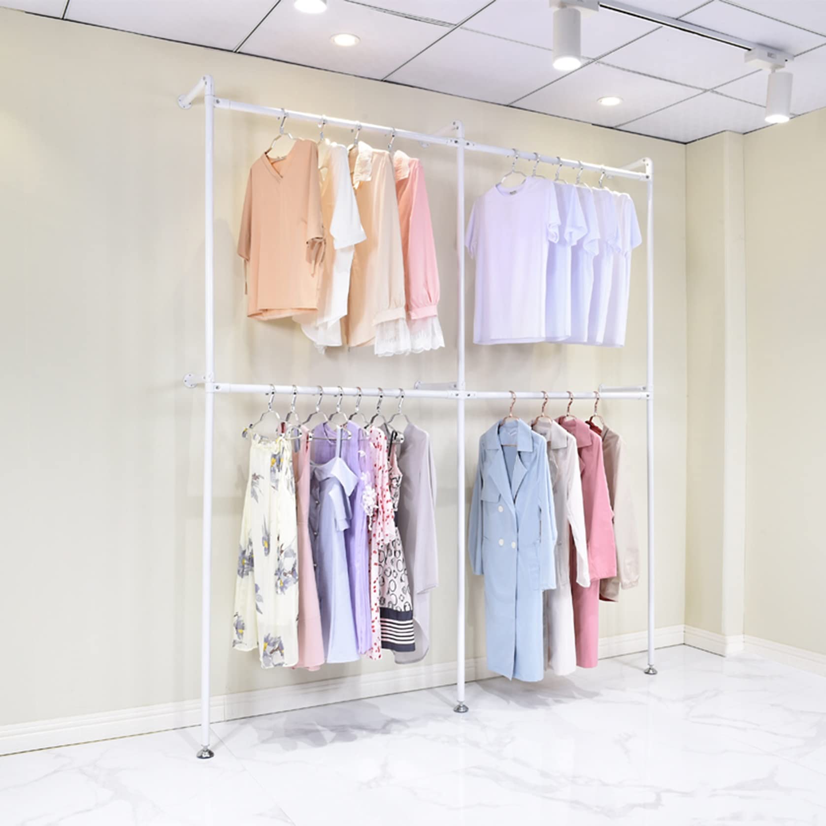 YNBSHGAA Wall Mounted Clothing Rack with Storage Shelf for Commercial Garment Display in Bedrooms, Malls, and Shops,D-240x30x240cm