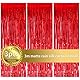 3 STK Rot Folien Vorhänge, 1 x 2.5 m Lametta Vorhang Hintergrund, Selbstklebender Metallische Lametta Vorhänge, Wand Glitzer Vorhang Deko für Geburtstag, Hochzeit, Party, Tür, Fenster, Deko
