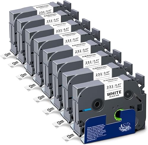 Absonic Paquete de 8 cintas de etiquetas de repuesto compatibles para Brother TZe-231 TZ231 cinta de etiquetas de 0.47 pulgadas laminada blanca