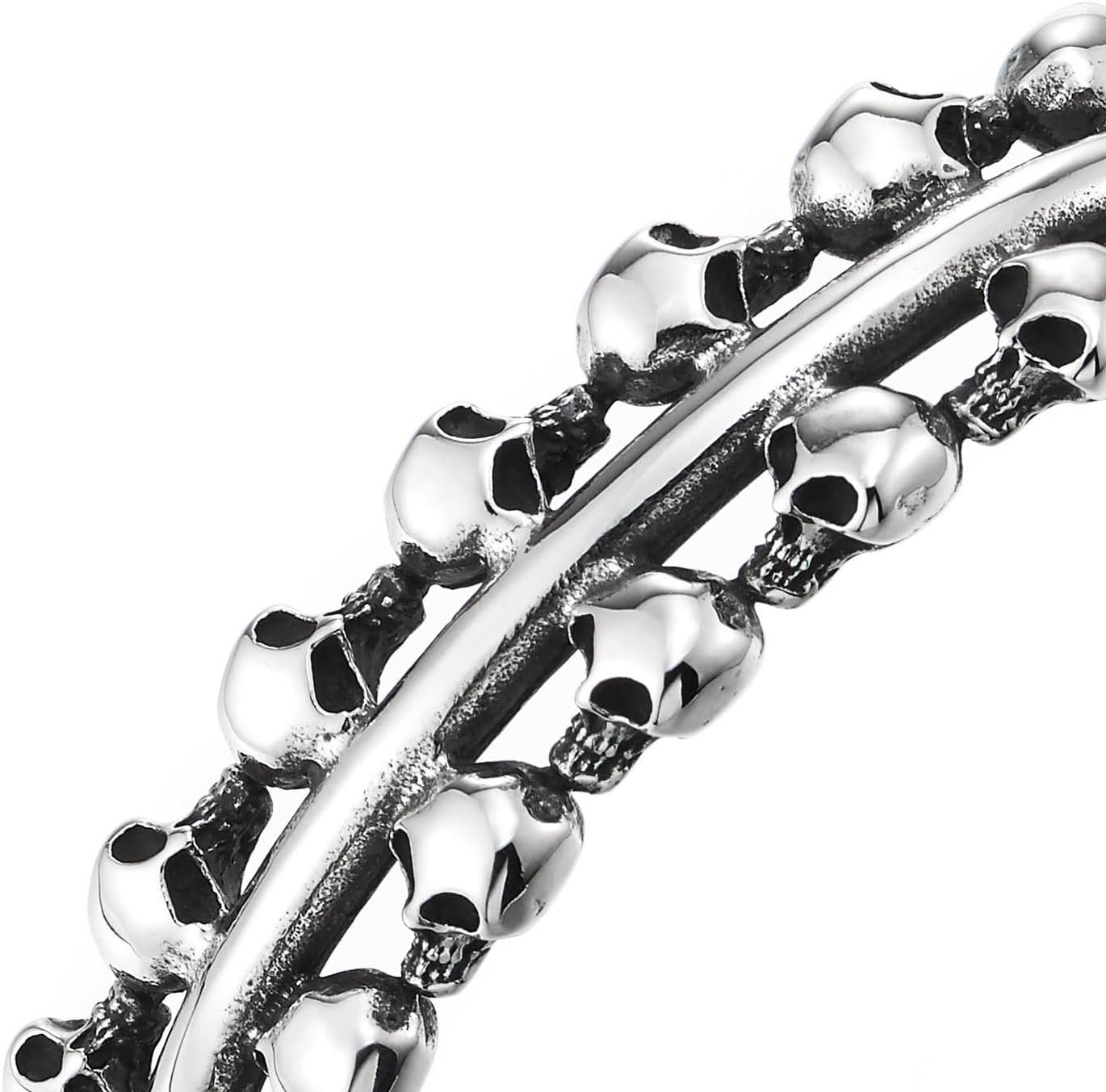 COOLSTEELANDBEYOND Men’s Stainless Steel Skull Cuff Bracelet Open Bangle, Gothic Punk Rock Style Edgy Biker Jewelry