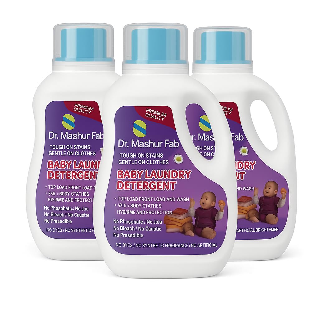 MASHUR FAB Baby Laundry Detergent, 500ml, With Bio-Enzymes, Aloe Vera & Neem, Dermatologically Tested, Free From SLS/SLES, Phosphate & Bleach (3)-image-10