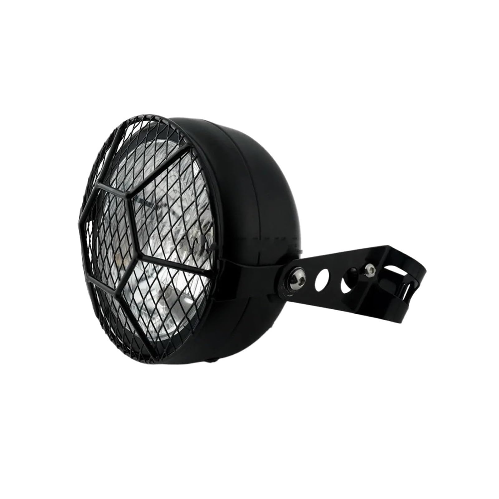 Gruppo Ottico Anteriore Faro Anteriore Per Moto Retrò 35W Alogeno Griglia Metallica Con Staffa Kit Di Montaggio Maschera Faro Moto(6)