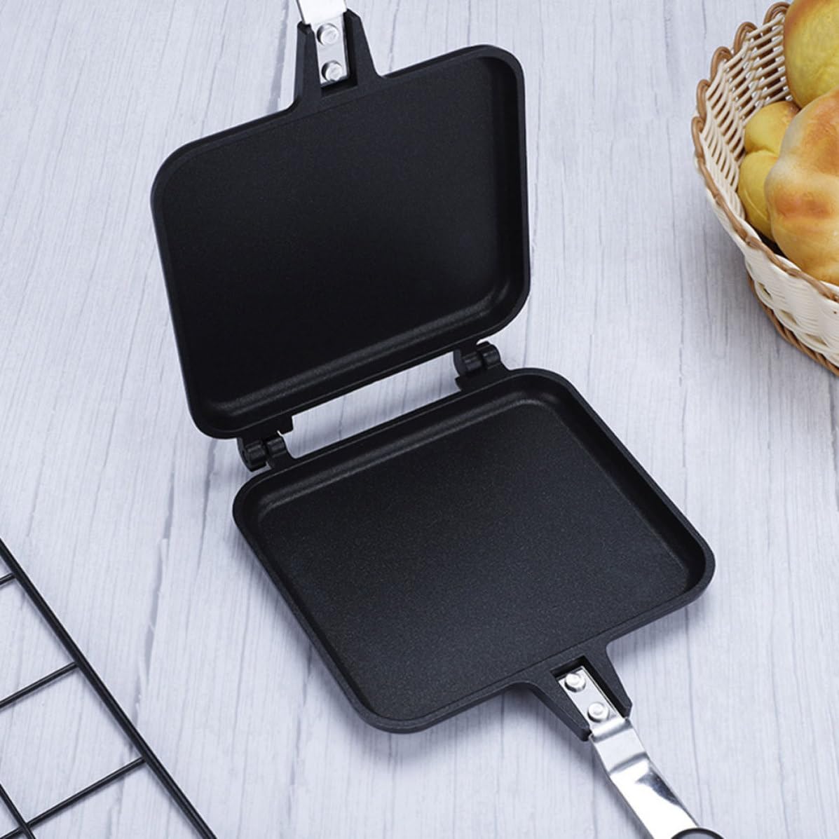 POPETPOP Molde para Hornear Sándwiches de Doble Cara Placa Antiadherente de Aleación de Aluminio, Utensilio de Cocina Fácil de Usar para Tostar Pan y Preparar Desayunos