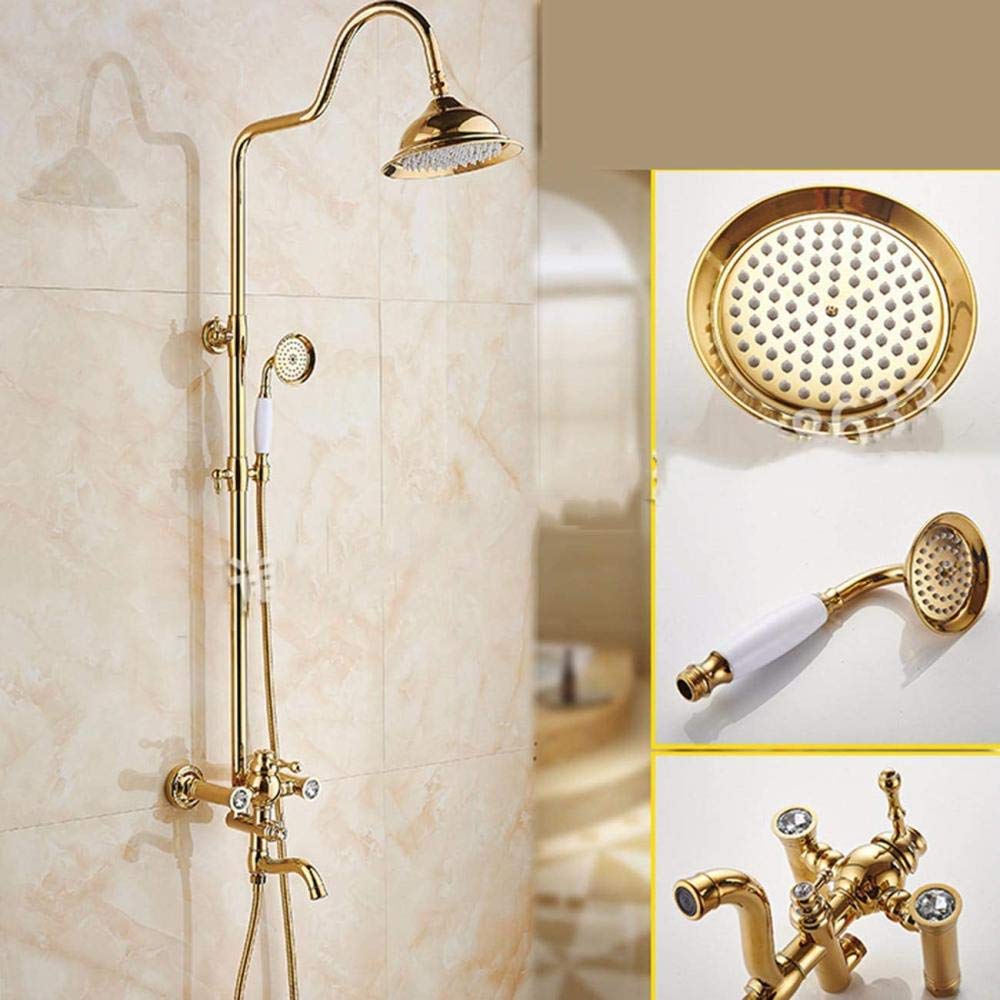 Ensemble de douche en laiton complet plaqué or avec mitigeur encastré de luxe