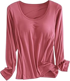 Build in Bra Tops For Women Fall Fashion 2024 Trendy Long Sleeve Crew Neck Pullover Loose Camisole
