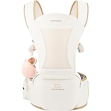 Bebamour Baby Carrier Newborn to Toddler Baby Carrier Hipseat 0-36Months with Head Hood, 3 PCS Teething Pads, Waist Extender, Storage Bag & Pacifier Case Beige