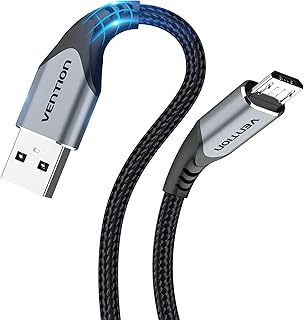 VENTION Micro USB Cable 2M - Kindle Fire Tablet Charger Cable UK Nylon Braided Android Short Micro USB Charger Cable for Samsung Galaxy S6 S7 S5 J7 J5 J3 Tablet - PS4 Xbox Controller Charging Cable