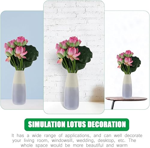 Miniatura 4 de Veemoon Ramo de flores artificiales de loto artificial, ramo de flores de seda, ramo de flores artificiales, loto falso, 2 uds